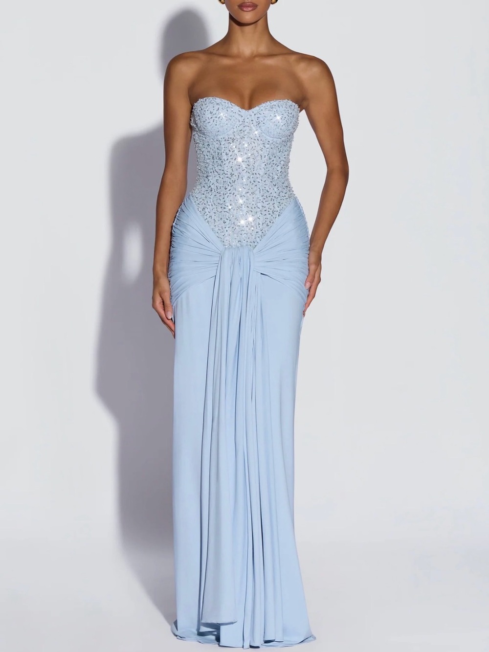 Strapless Light Blue Evening Gown